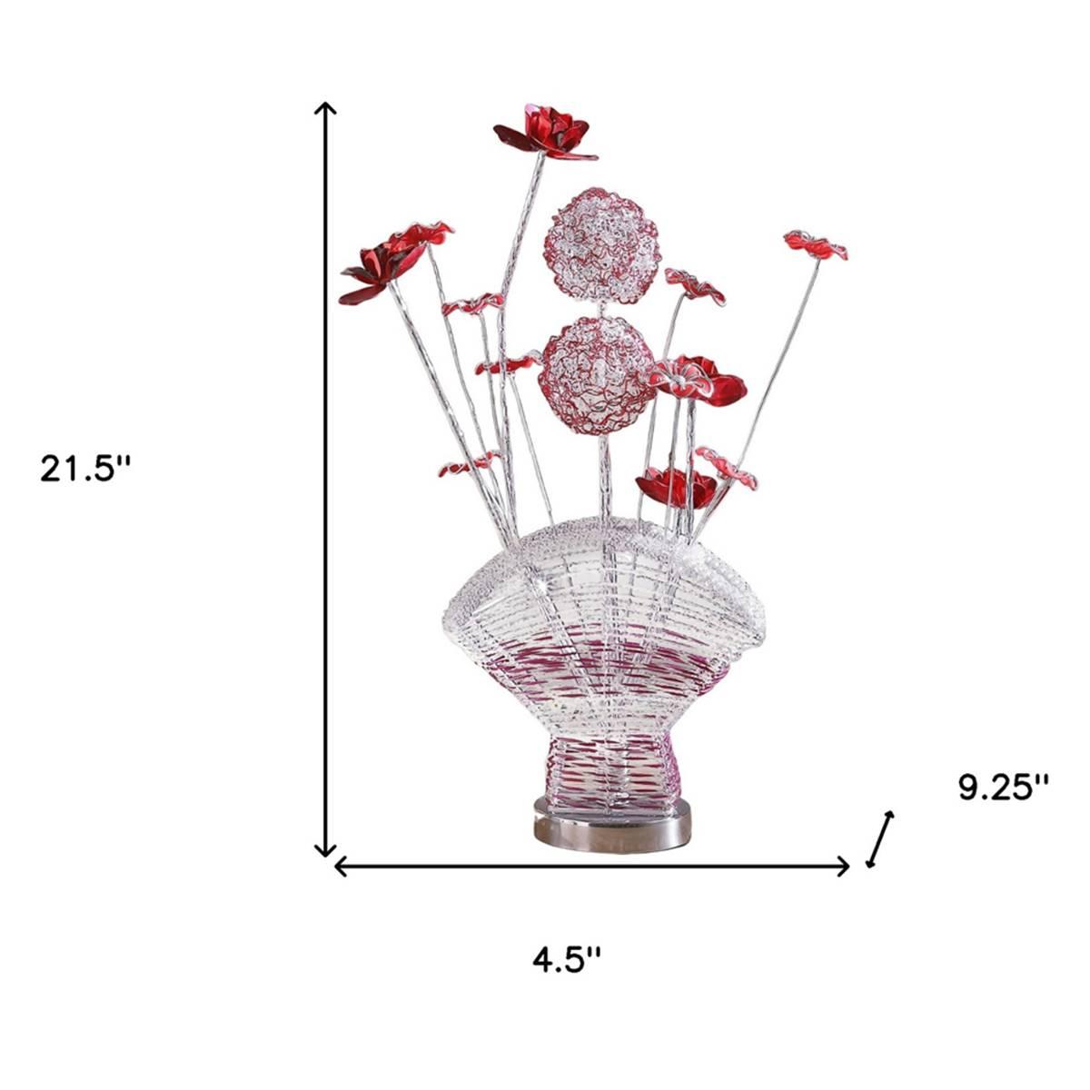 HomeRoots 22in. Acrylic Red Rose Bedside Table Lamp