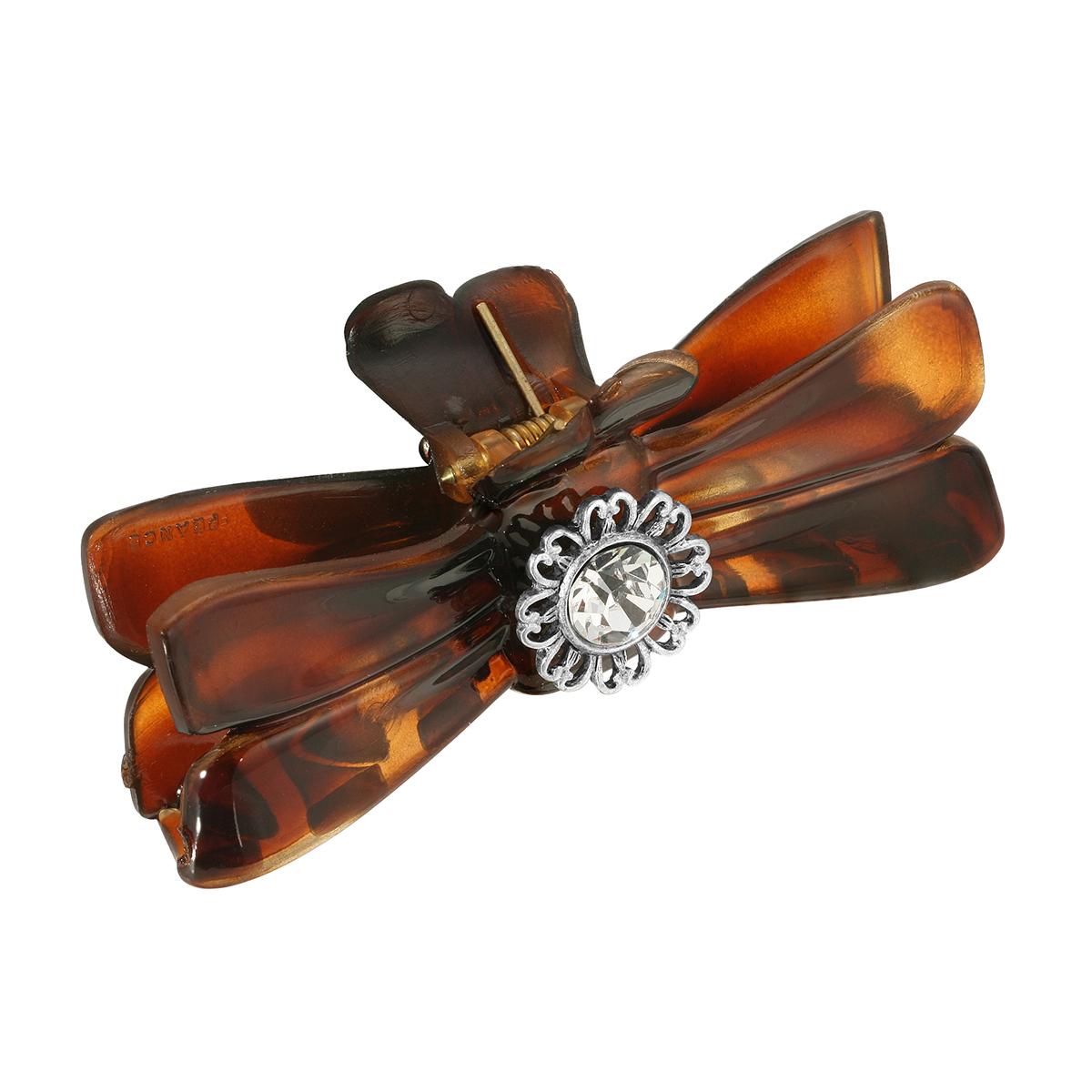 Womens 1928 Brown Tortoise Silver Tone Filigree Flower Claw...