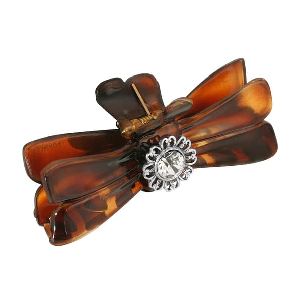 Womens 1928 Brown Tortoise Silver Tone Filigree Flower Claw Clip - image 