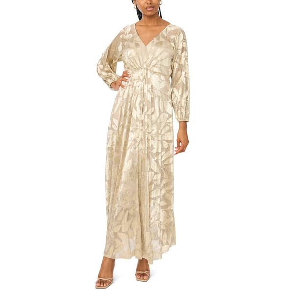 Womens MSK Long Sleeve V Neck Leaf Shimmer Maxi Dress