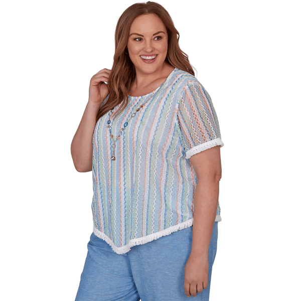 Plus Size Alfred Dunner Caribbean Blues Textured Stripe Blouse