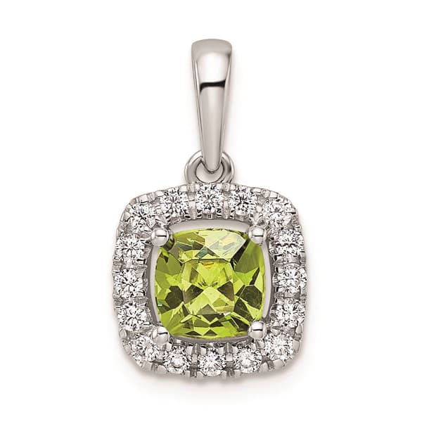 Pure Fire 14kt. White Gold Lab Peridot Halo Pendant - image 