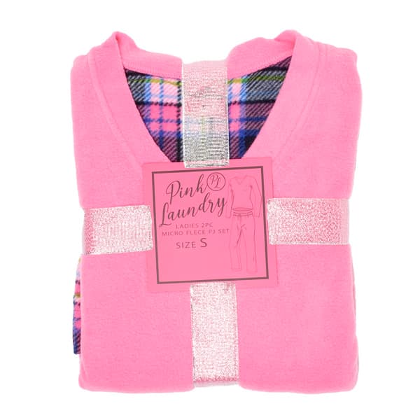 Womens Pink Laundry Folded Plaid Microfleece Pajama Set