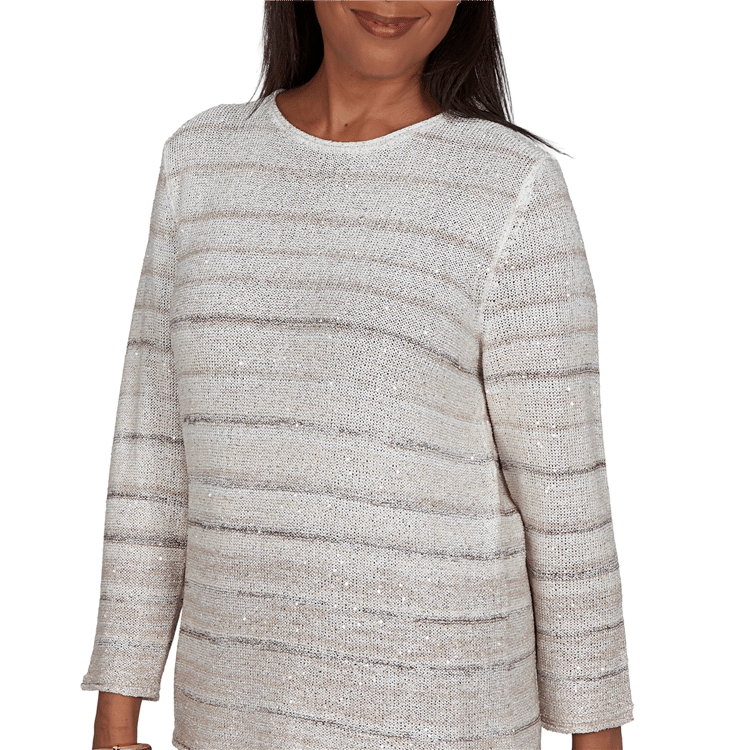 Petite Alfred Dunner Regent Street Sequin Stripe Sweater