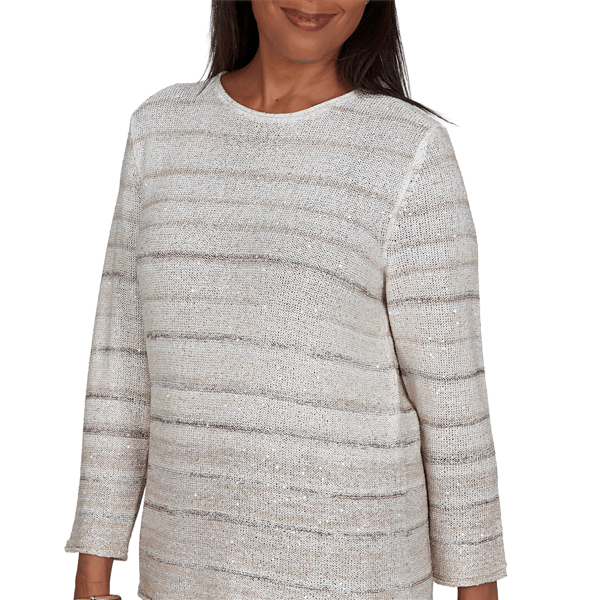 Petite Alfred Dunner Regent Street Sequin Stripe Sweater