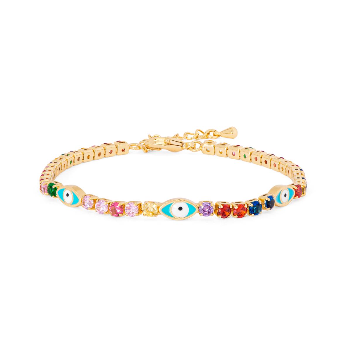 Gianni Argento Gold Plated Multi Stone Evil Eye Bracelet