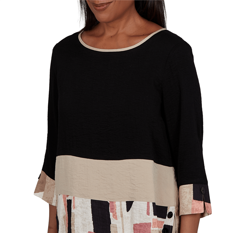 Womens Alfred Dunner Travel Advisory Spliced Patchwork Blouse