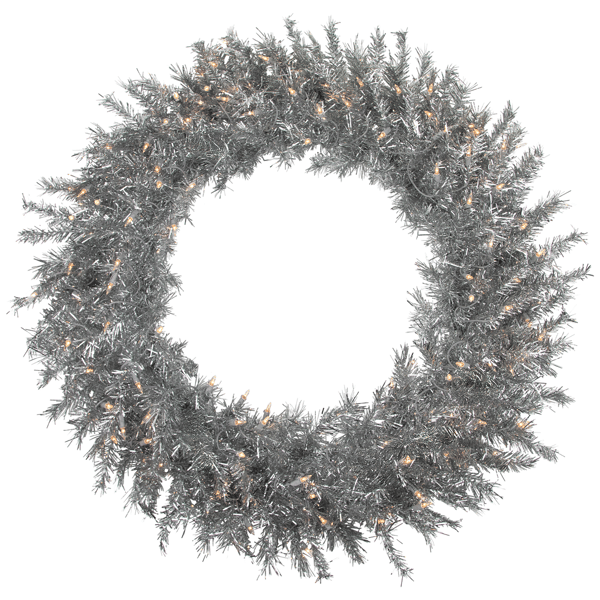 Northlight 36in. Pre-Lit Silver Tinsel Christmas Wreath