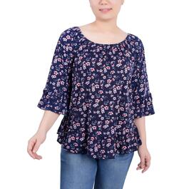 Womens NY Collection Elbow Flounce Sleeve Print Jersey Top