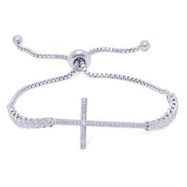 Accents Silver Plated Diamond Accent Cross Adjustable Bracelet