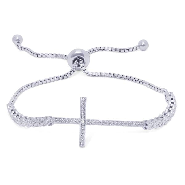 Accents Silver Plated Diamond Accent Cross Adjustable Bracelet - image 