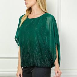 Womens Sara Michelle Batwing Sleeve Ombre Glitter Blouse