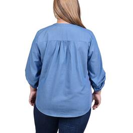 Plus Size NY Collection 3/4 Roll Tab Sleeve Pleated Henley Top
