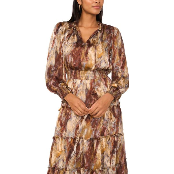 Womens MSK Abstract Keyhole Neck Tier Midi Dress