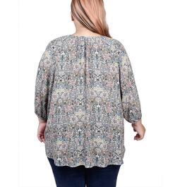 Plus Size NY Collection 3/4 Sleeve Floral Peasant Blouse