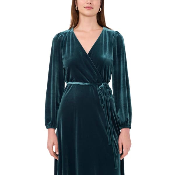 Womens MSK Long Sleeve Surplice Velvet Maxi
