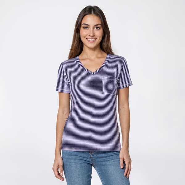 Petite Hasting & Smith Short Sleeve Stripe Pocket V Neck Tee - image 