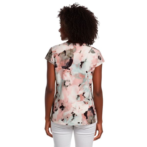 Womens Kasper Cap Sleeve Cowl Neck Abstract Floral Blouse