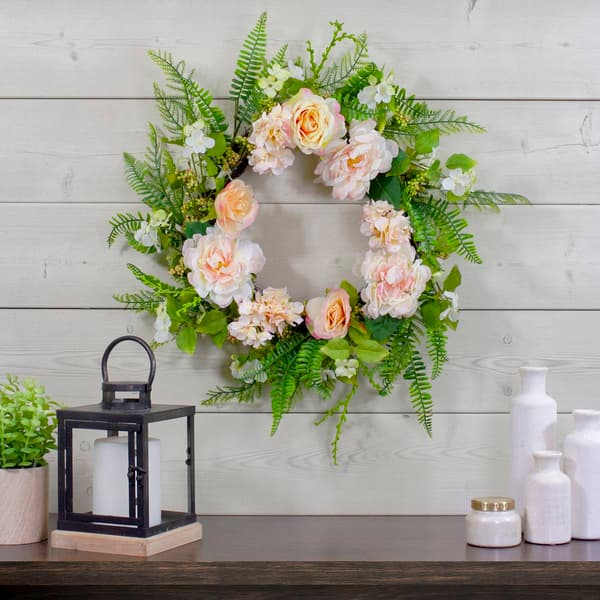 Northlight Seasonal Artificial Rose & Peony Fern Spring Wreath