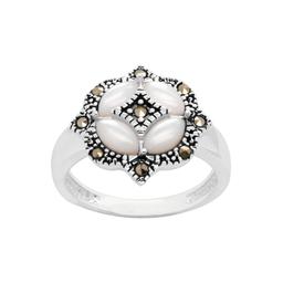 Marsala Silver Plated Marcasite & Mother of Pearl Ring