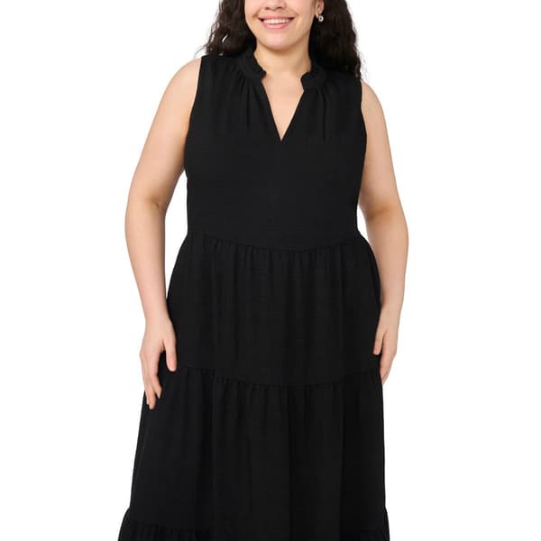 Plus Size MSK Sleeveless Tier Embroidered Hem Midi Dress