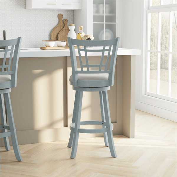 HH2 Home Fairfox Blue Wood Bar Height Swivel Stool