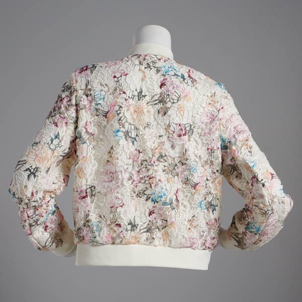 Womens Nanette Lepore Long Sleeve Floral Lace Bomber Jacket