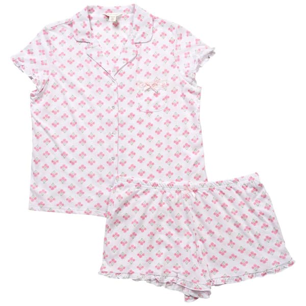 Womens Laura Ashley® Short Sleeve Bouquet Stamp Short Pajama Set