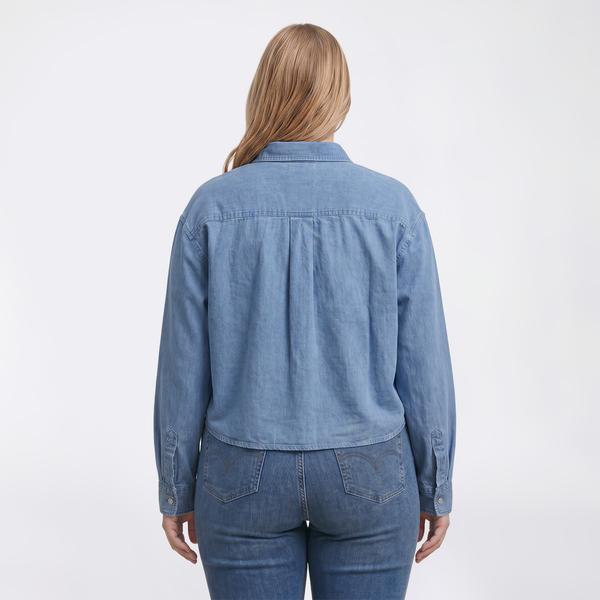 Plus Size Architect® Long Sleeve Denim Cropped Button Down