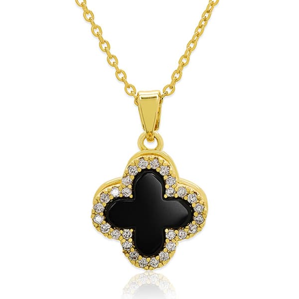 Gold Plated Black Clover Spinner Pendant Necklace