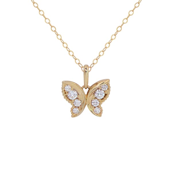 10kt. Yellow Gold Cubic Zirconia Butterfly Pendant Necklace - image 