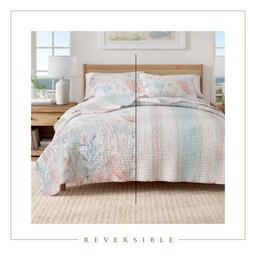 FreshFolds Caymen 3pc. Reversible Coral & Fish Coastal Quilt Set