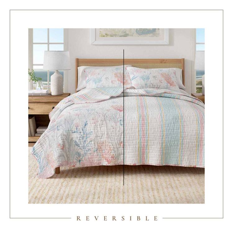 FreshFolds Caymen 3pc. Reversible Coral & Fish Coastal Quilt Set