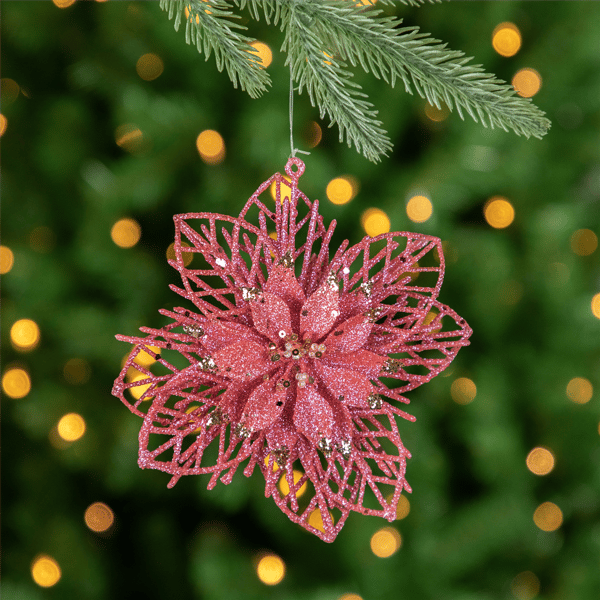 Northlight 4pc. Glittered Pink Poinsettia Christmas Ornaments