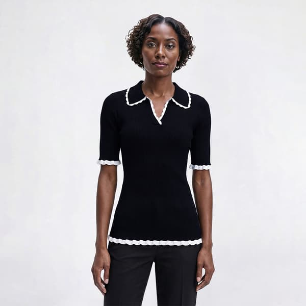 Womens Nanette Lepore Short Sleeve Scallop Collared Sweater - image 