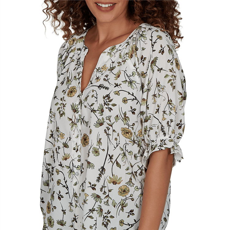 Petite Emaline La Vita Costiera Elbow Sleeve Floral Blouse