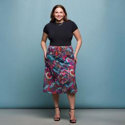 Plus Size 24/7 Comfort Apparel Brown Paisley Knee Length Skirt