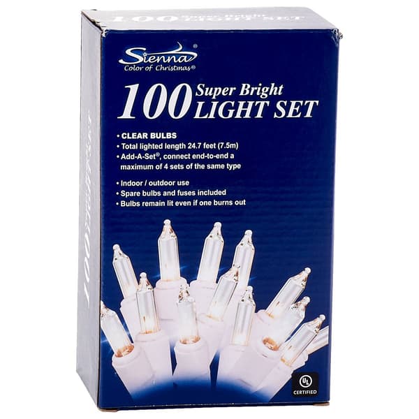 Sienna Super Bright Clear 100 Light Set with White Wire - image 