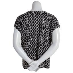 Plus Size Notations Short Sleeve Geo Grommet Neck Blouse