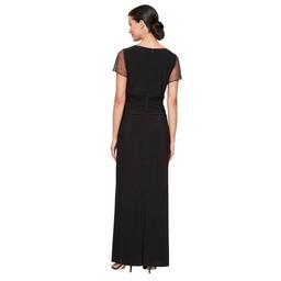 Petite SLNY Short Embellished Sleeve Square Neck Gown