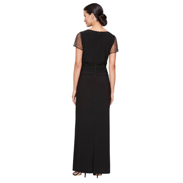 Petite SLNY Short Embellished Sleeve Square Neck Gown