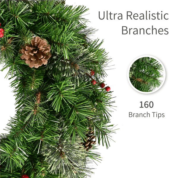Puleo International 24in. Pre-Lit Pinecone& Berries Pine Wreath