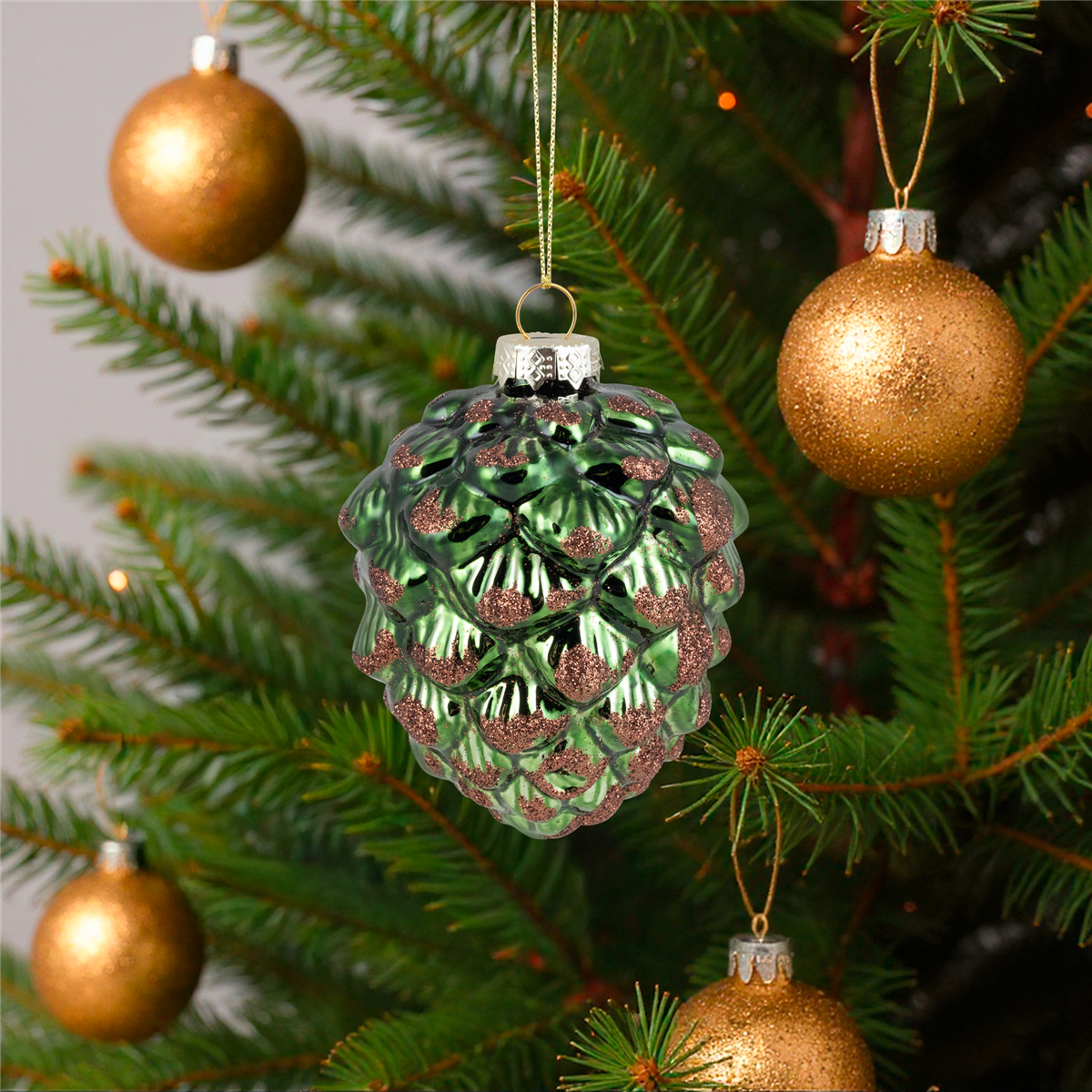 Northlight Pine Cone with Glitter Glass Christmas Ornament