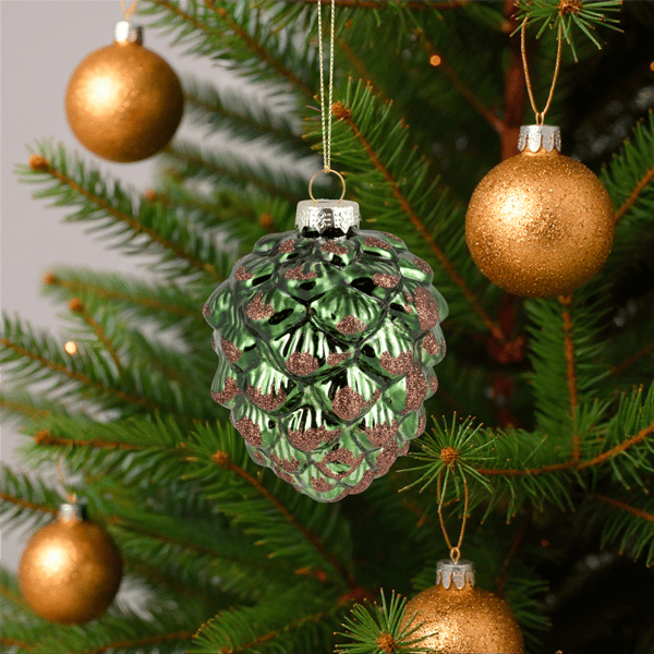 Northlight Pine Cone with Glitter Glass Christmas Ornament