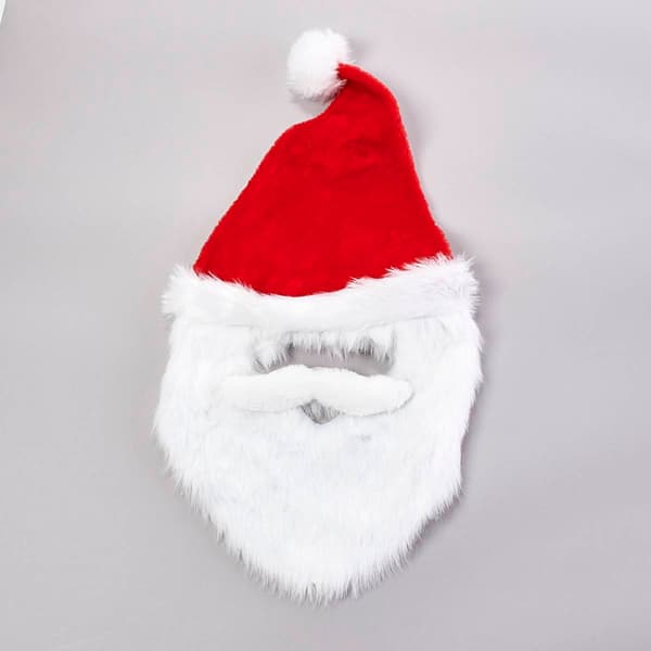 Santa Hat w/ Attached White Beard - image 