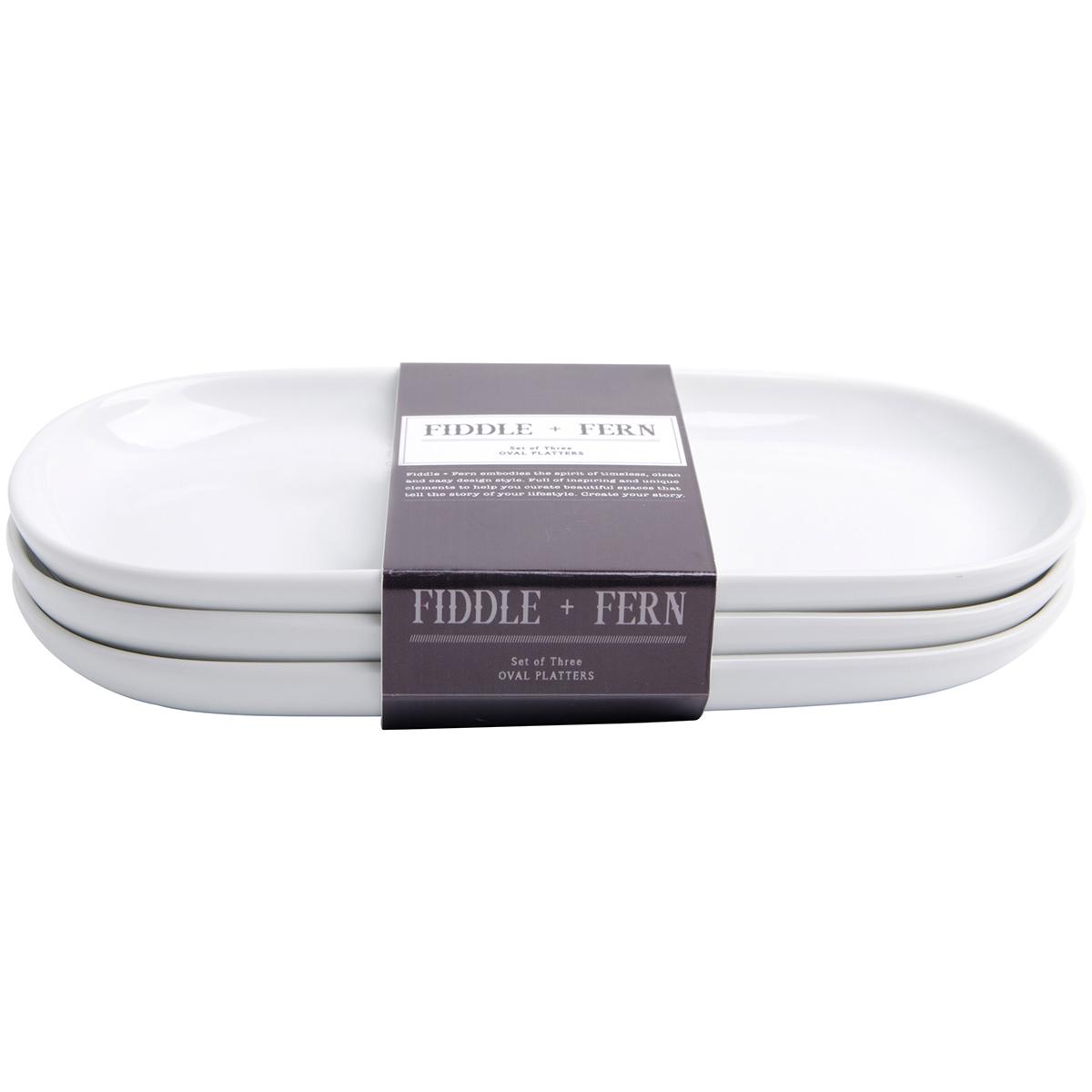 Fiddle & Fern White Oval Platters - Set of 3