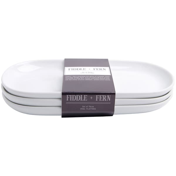 Fiddle &amp; Fern White Oval Platters - Set of 3 - image 