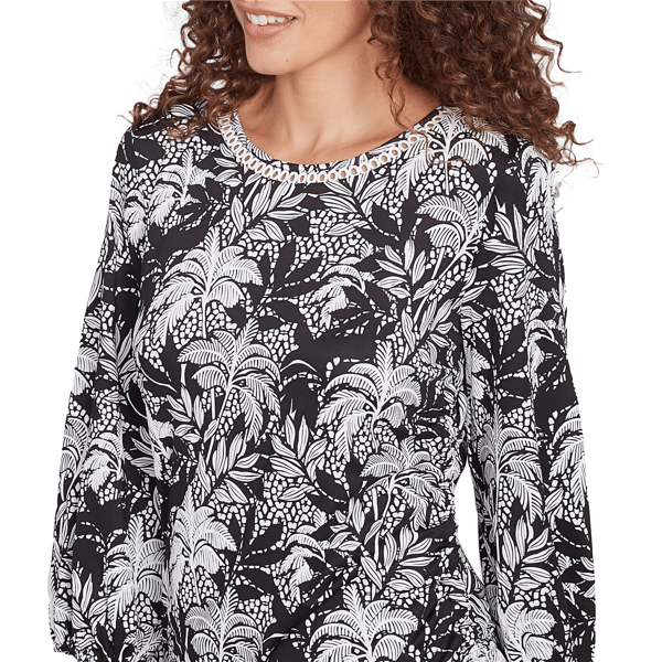 Petite Ruby Rd. Bali Bliss Monotone Palms Puff Print Side Tie Top