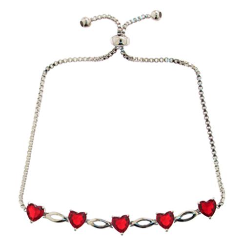 Silver Plated & Lab Created Ruby Heart Adjustable Bracelet