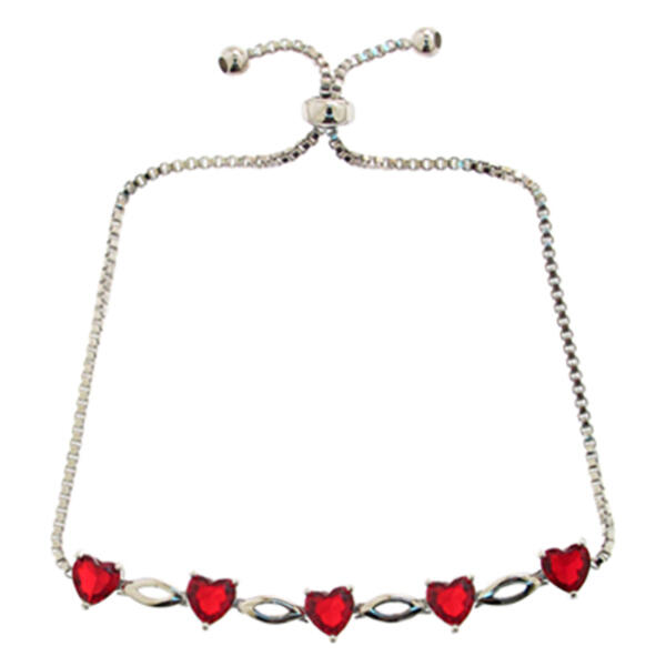 Silver Plated & Lab Created Ruby Heart Adjustable Bracelet - image 